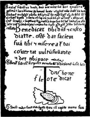 Благословия на свети Франциск на брат Лео Факсимиле