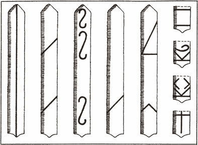 Рис. 11. Разположение на орнаменталните мотиви върху ножници (по Дювал) keltite_na_balkanskiq_poluostrov_ris_11_nozhnici_s_ornamenti.png