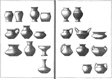 Рис. 18. Латенски глинени съдове (по Дювал) keltite_na_balkanskiq_poluostrov_ris_18_latenski_glineni_sydove.png