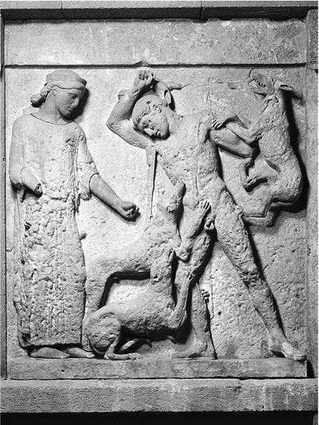 Фигура 24. Диана и Актеон (мраморен метоп, елински период, Сицилия, ок. 460 г. пр.н.е. fig_24.jpg